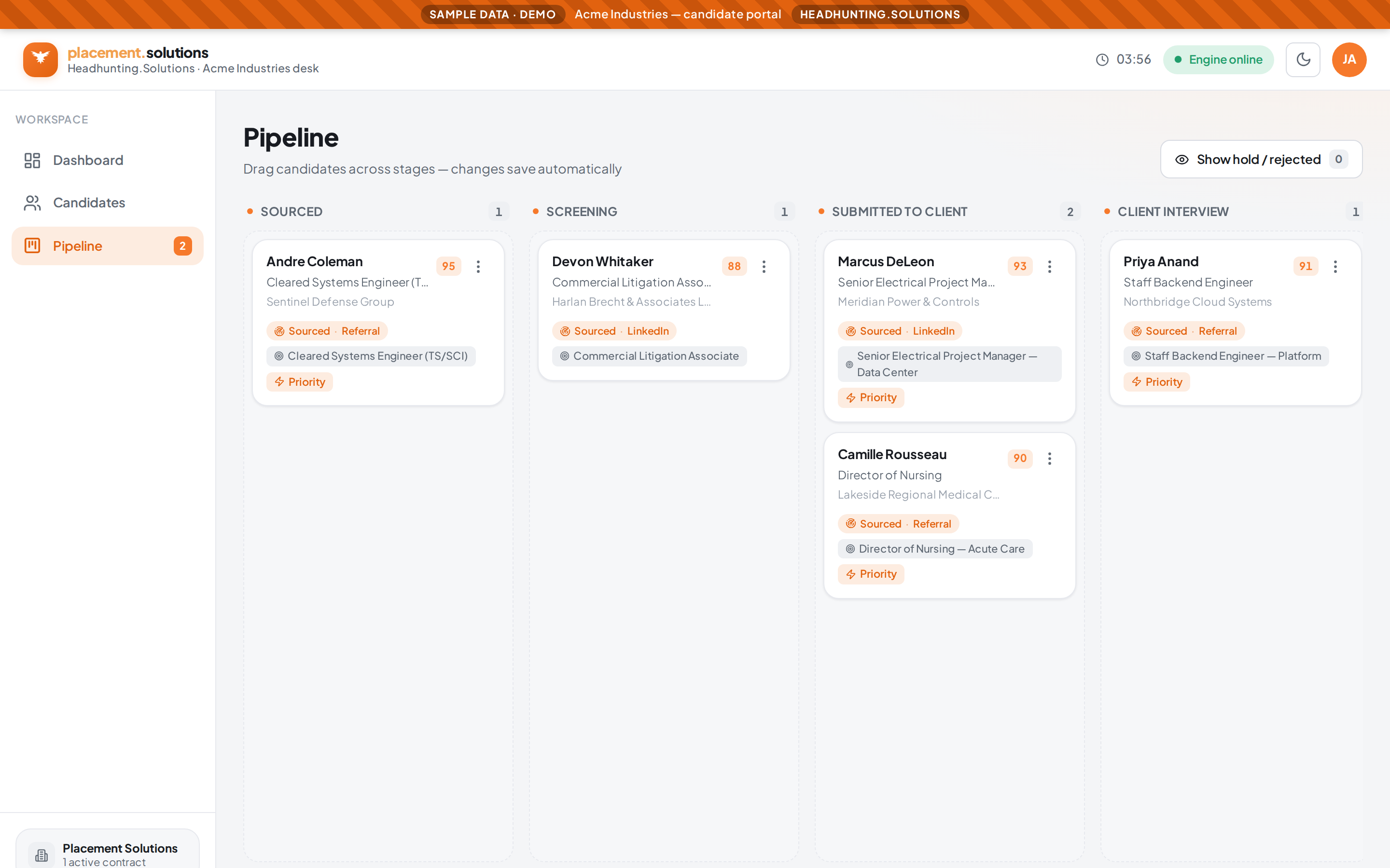 Your pipeline, stage by stage &mdash; candidate portal demo